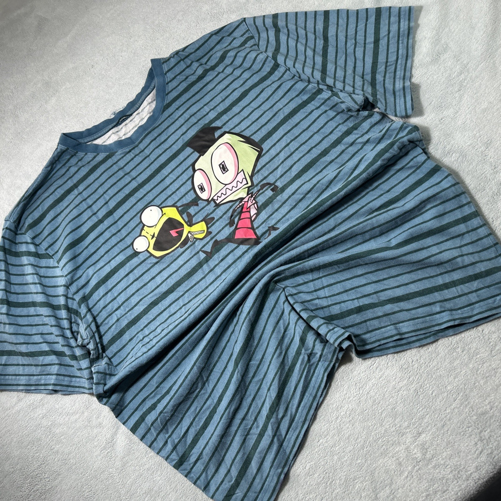 Y2K 2000s Invader Zim Crewneck Shirt Mens Large Striped Gir Running Kicking